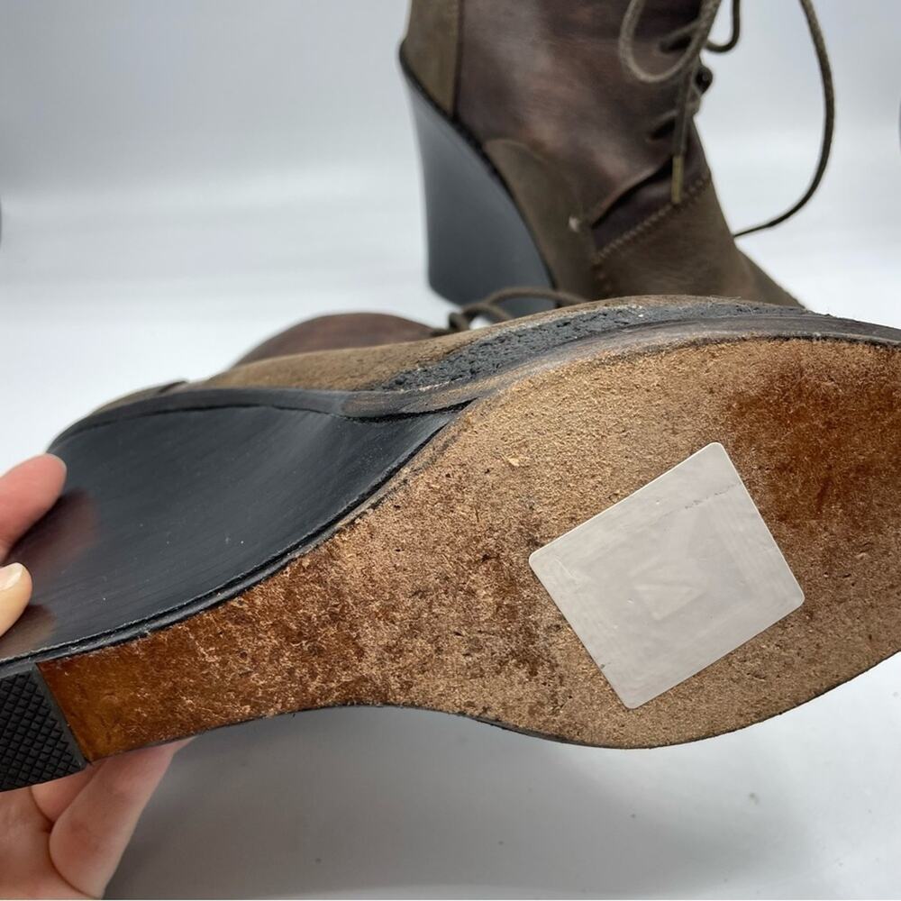 Rag & Bone Brown Leather Combat Wedge Ankle Boots Distressed Womens 9 Lace Up - Picture 5 of 14